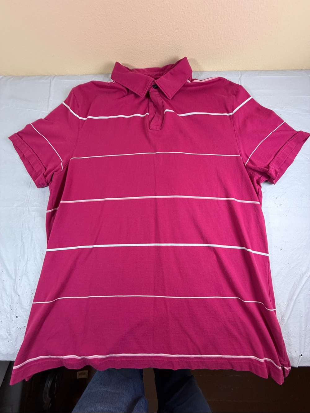 Banana Republic Bright‎ Pink Striped Polo Shirt